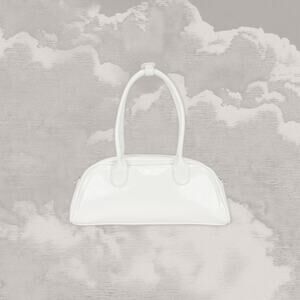 8 OTHER REASONS Patent Faux Leather Bowler Bag White Silver East West Revolve